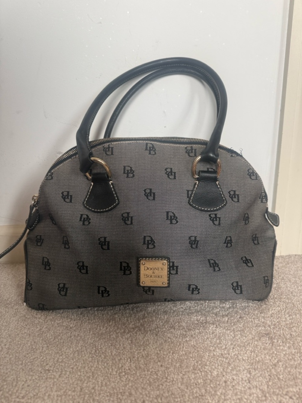Dooney & Bourke Gray and Black Signature Dome Satchel